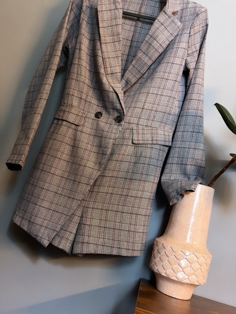 Plaid Double-Breasted Blazer Romper | Preppy Chic | Size Large